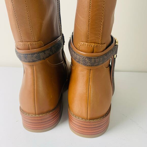 NEW Michael Kors Size7.5M Mindy Tan Leather Signature Logo Trim Riding Boots - Picture 9 of 16